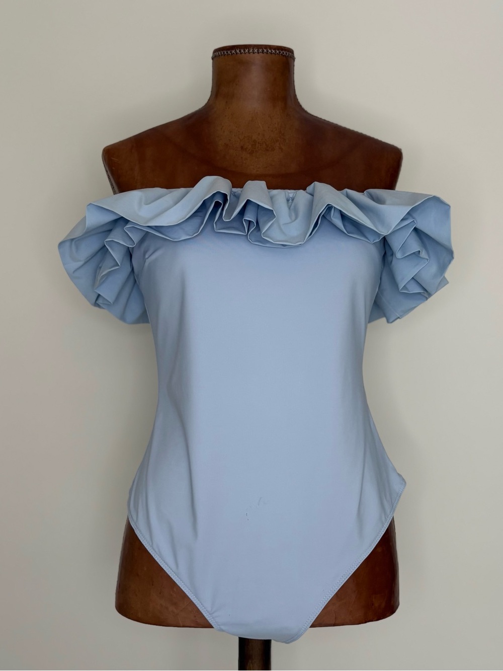 Altar'd State Light Blue Strapless Ruffle Bodysuit NWT